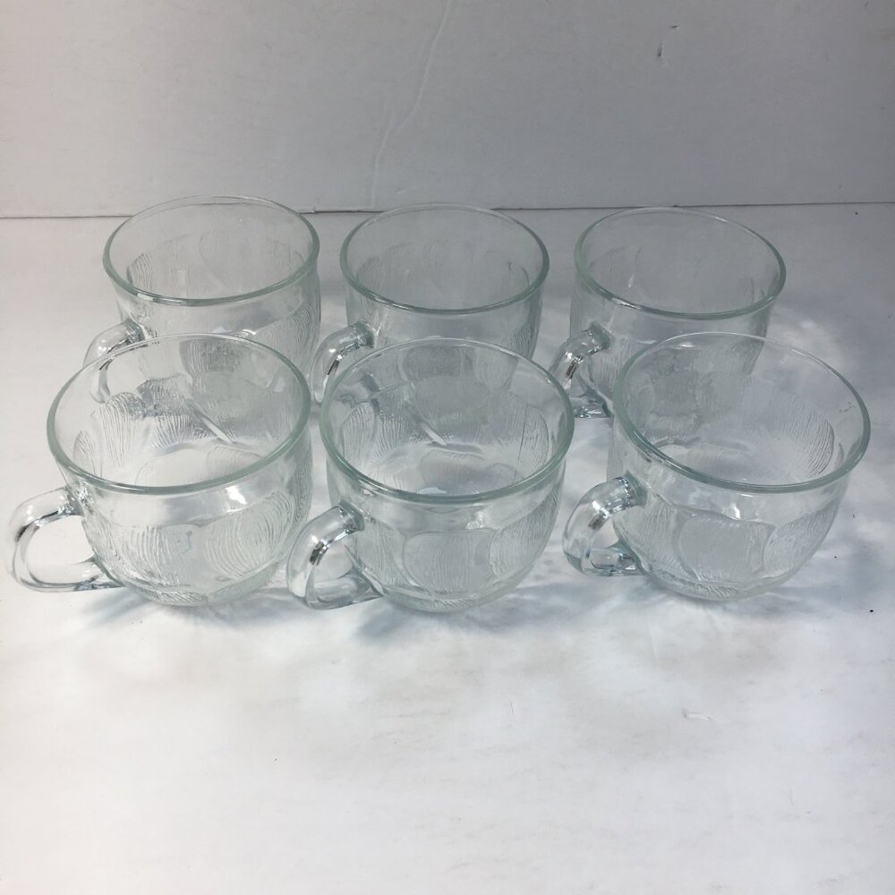 Arcoroc Fleur Punch Cup Set 6 Clear Glass Mugs Floral Design